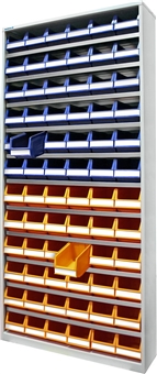 Bin cabinets with storage bins, storage tray or modular bins